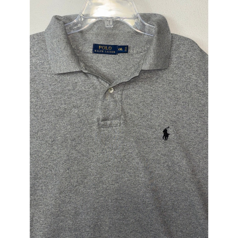 Polo Ralph Lauren Mens XXL Heather Grey Cotton Mesh Short Sleeve Polo Shirt